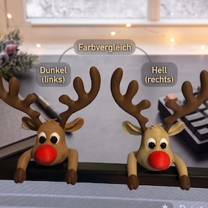 Rentier Monitor Topper Deko Schreibtisch Bildschirm Hocker Elch Figur Weihnachten Büro Geschenk Lustig Computer Kantensitzer Weihnachtsmann