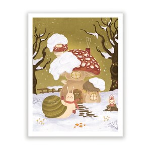 Winter Snail Art Print | 8.5&quot; x 11&quot; | Art Prints | Snail Drawing | Wall art | Digital Art