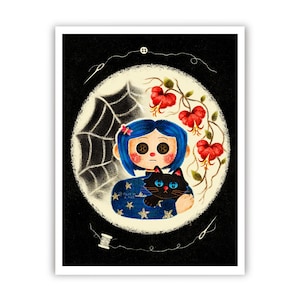 Coraline and Cat Art Print: Whimsical Fan Art (8.5&quot; x 11&quot;) (Digital Download)