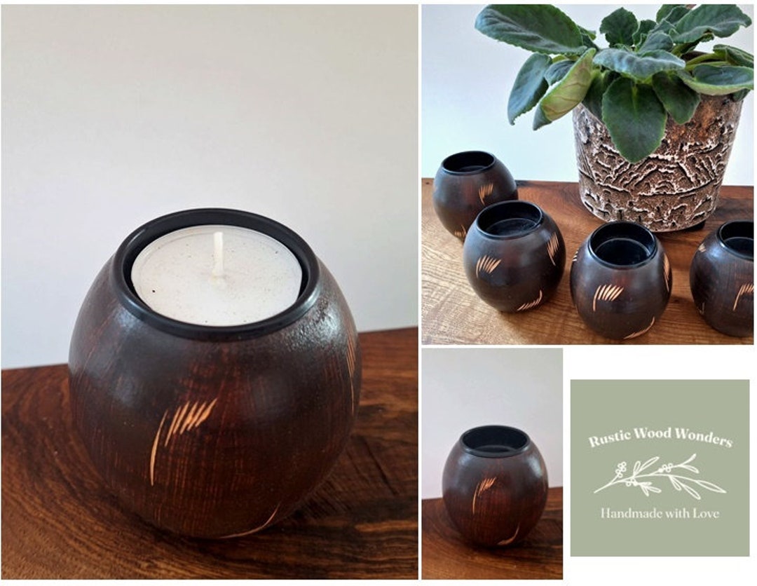 Wooden Tea Light Holder Gift Candle Home Decor Ambience Natural Boho Vintage Handmade Etsy Polska