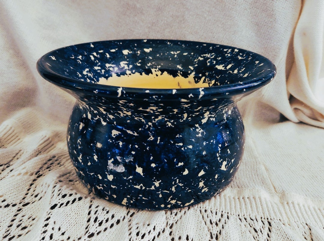Marshall Pottery Blue Spongeware Bowl, Bill Cole Stamped Bowl, Vintage Marshall Cole Pottery