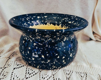 Studio Marshall Pottery Blue Spongeware Bowl, Bill Cole Stamped Bowl, Vintage Marshall Cole Pottery Bowl, Vintage Spongeware Pottery