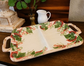 Fitz & Floyd Bordeaux 2-Part Serving Tray - Pink and Green Grapes - Greenery