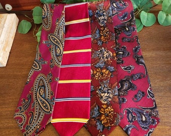 All-Silk Vintage Tie Red Burgundy Print | Stafford | Je Suis | Land's End | Robert Talbott | Four Options Available | Floral Stripes Paisley