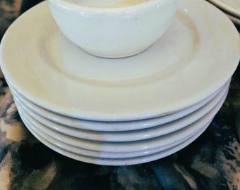 Vintage Iriquois China 8-Inch Plates | Syracuse 9 NY | Made in the 1940s | Made in USA | Vintage Restaurant Ware | Ironstone | Set of 6