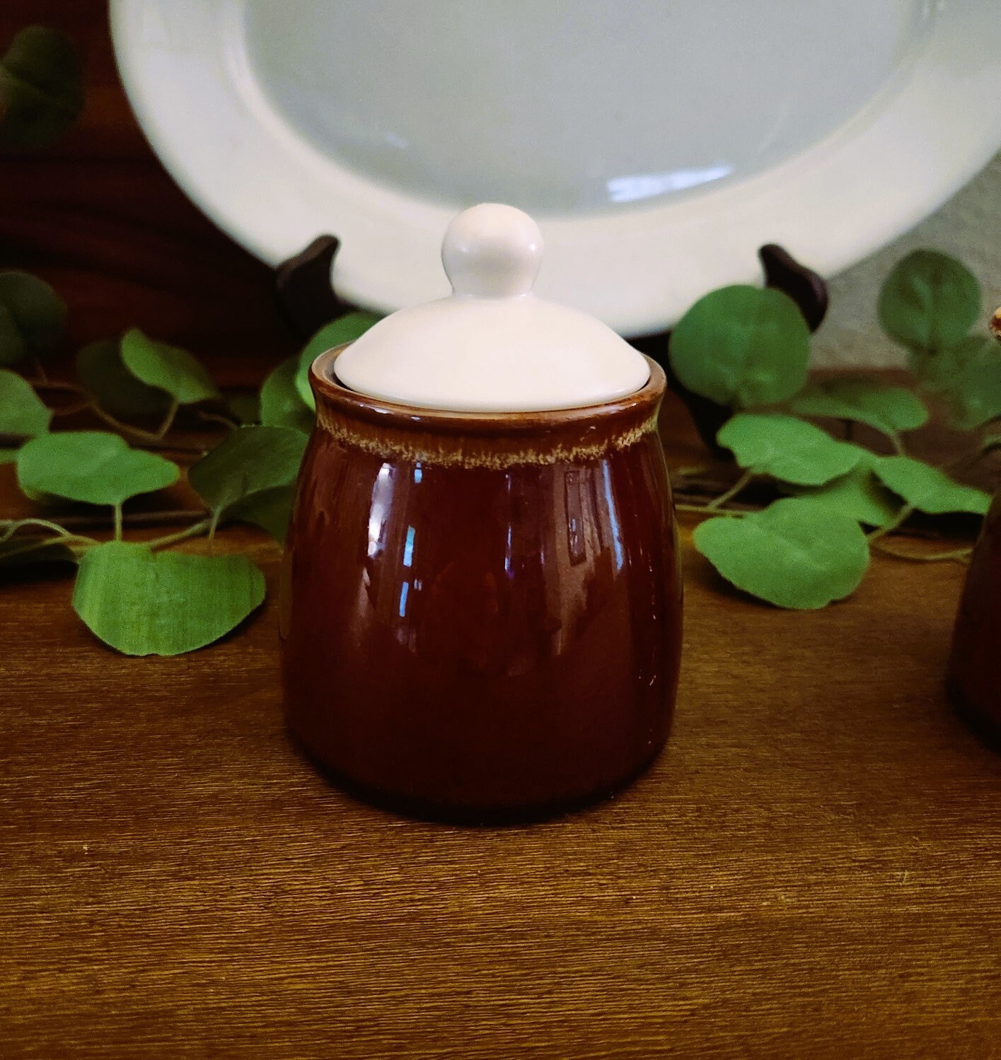 Vintage Brown Glazed Pottery Stoneware Cheese Crock | Sugar and Creamer ...