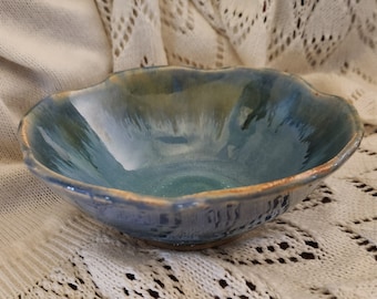 Hand-painted Studio Pottery Bowl - Blue Drip Glazed - Signed ZM