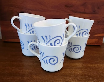 Corning Oceanview Tea Cup Coffee Mug - Blue and White Motif - Blue Swirls on White - Made in the USA