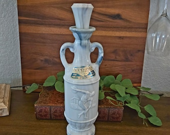 Vintage Marbled Milk Glass Jim Beam Olympian Whiskey Decanter | 1970's | Cork and Plastic Seal Intact | Great Used and Usable Condition