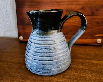 Studio Hand-Thrown Pottery Blue and Espresso Pitcher | Beautifully Glazed | Cracked Look
