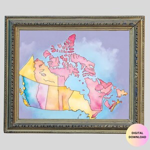 Aquarelle carte du Canada de haute qualité imprimable Style vintage Art impression numérique mur décoration carte affiche voyage TÉLÉCHARGEMENT NUMÉRIQUE