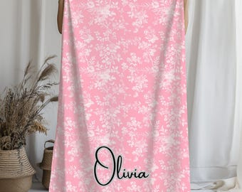 Custom Pink Toile Chinoiserie Blanket: Velveteen Floral Throw