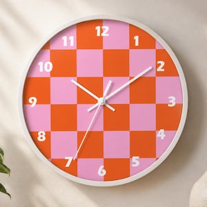 Checkered Wood Wall Clock: Funky Retro Decor | Dorm Decor Gift