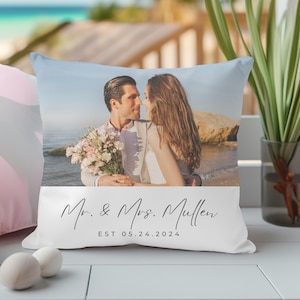 Custom Pillow from Photo | Mr. and Mrs. Photo Gift for Couple |Custom Photo Pillow Name and Established Date Wedding Gift for Newlyweds
