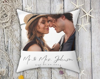 Custom Photo Pillow Picture Pillow Personalized Wedding Gift for Couple, Pillow With Picture for Her Personalized With Name Established Date