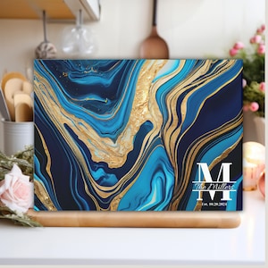 Custom Marble Pattern Board | Monogram Cut Board | Glass Cutting Board| Family Charcuterie Board | Newlywed Gifts | Wedding Gift for Couple