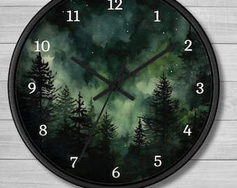 Emerald Green Wall Clock: Silent Wooden Woodland Forest Clock | Nature Love Gift