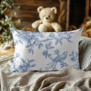 Chinoiserie Pillow | Blue and White Floral Decor | Chinoiserie Blue Bird Throw Pillow | French Country Cushion | Farm Housewarming Gift