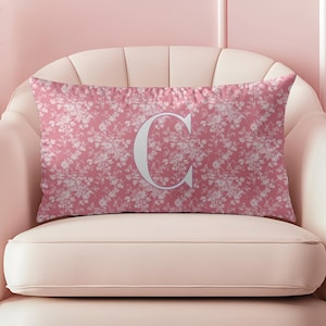 Monogram Pillow |Chinoiserie Pillow | Initial Pillow Pink and White Floral Decor | Chinoiserie Throw Pillow| Baby Shower Gift for Girls Room