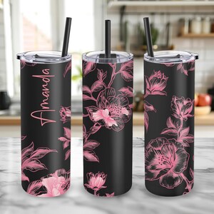Personalized with Straw Tumbler | Custom Bridesmaid Name Tumbler | Bridesmaid Proposal | Floral Drinkware | Personalized Skinny Cup Matte