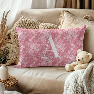 Chinoiserie Pillow | Initial Pillow | Monogram Pillow | Pink and White Floral Decor | Pink Throw Pillow | Baby Shower Gift for Girl Room
