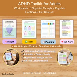 ADHD Digital Planner Bundle | Adult ADHD Toolkit | Hyperlinked PDF for iPad & Printable | Undated Worksheets | GoodNotes, Xodo Compatible