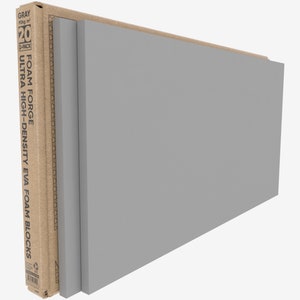 May include: A 20-pack of gray Foam Forge Ultra High-Density EVA Foam Blocks. The blocks are in a cardboard box with the product name and description printed on the side.