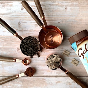 Rose Gold Stainless Steel Measuring Cups Set With Walnut Handle| Kitchen Cooking Baking Tools | Kitchenware | Engraved Measurement