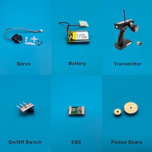 Electronics Parts to Build 1/64 Rc DIY Small Car/Boat/Airplane - Micro Servo, Battery, DC Motor, On/Off Switch, ESC, Pinion Gears, Receiver.