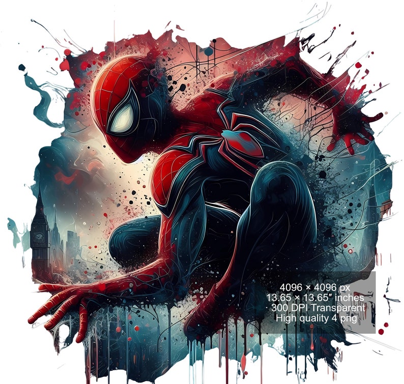 4 PNG Spiderman Splash and Watercolor Digital design PNG file for sublimation High Resolution Instant Digital PNG Download image 3