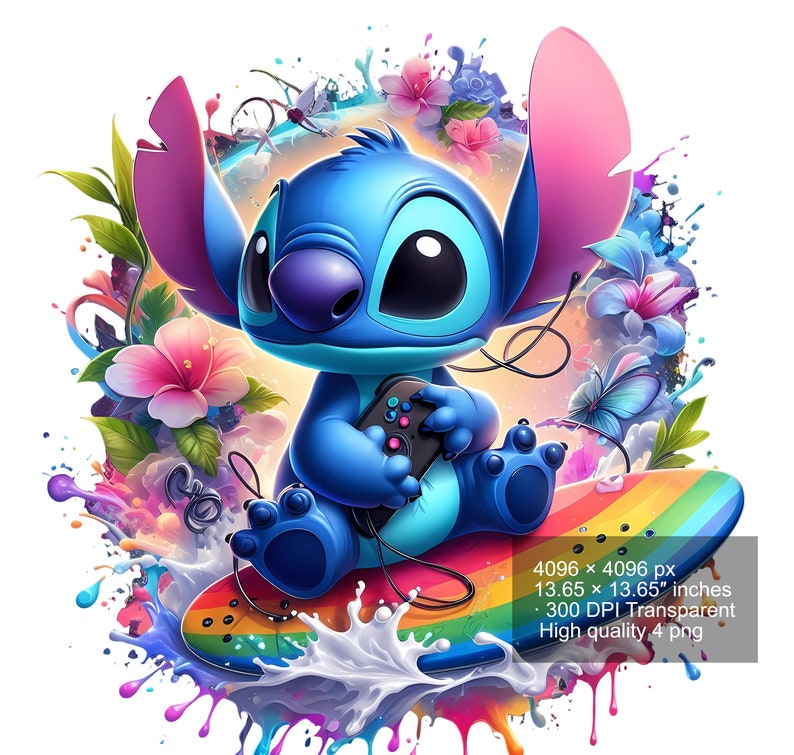 4 PNG Stitch Splash and Watercolor Digital design PNG file for sublimation High Resolution Instant Digital PNG Download zdjęcie 2