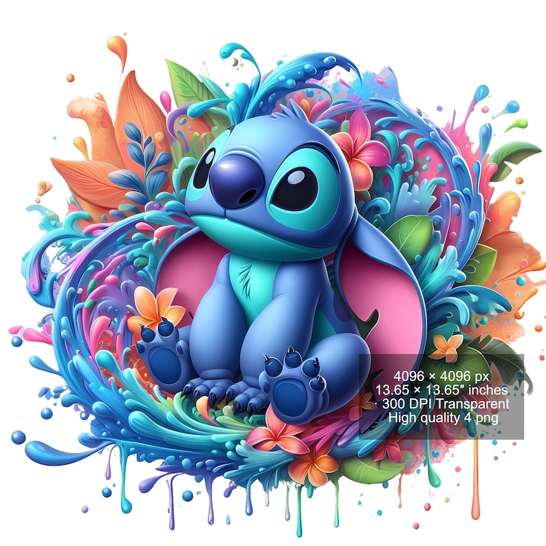 4 PNG Stitch Splash and Watercolor Digital design PNG file for sublimation High Resolution Instant Digital PNG Download zdjęcie 4