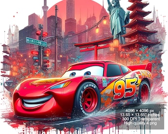 4 PNG Lightning McQueen Cars Splash and Watercolor Digital design PNG file for sublimation - High Resolution -Instant Digital PNG Download