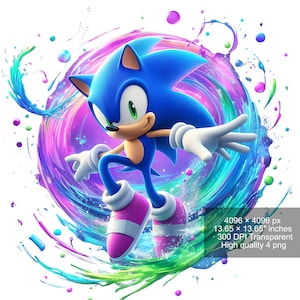4 PNG Sonic the Hedgehog Splash and Watercolor Digital design PNG file for sublimation - High Resolution -Instant Digital PNG Download