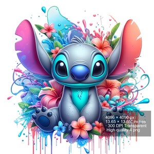 4 PNG Stitch Splash and Watercolor Digital design PNG file for sublimation High Resolution Instant Digital PNG Download zdjęcie 4