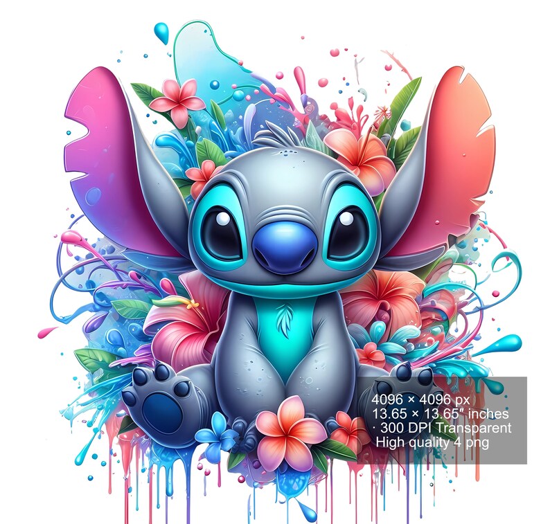 4 PNG Stitch Splash and Watercolor Digital design PNG file for sublimation High Resolution Instant Digital PNG Download zdjęcie 4