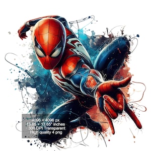 4 PNG Spiderman Splash and Watercolor Digital design PNG file for sublimation High Resolution Instant Digital PNG Download image 1