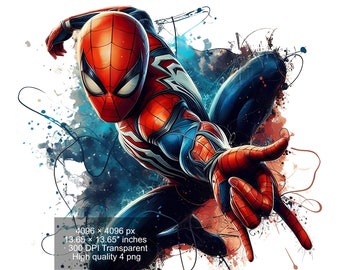 4 PNG Spiderman Splash und Aquarell Digitales Design PNG-Datei für Sublimation - Sofortiger digitaler PNG Download