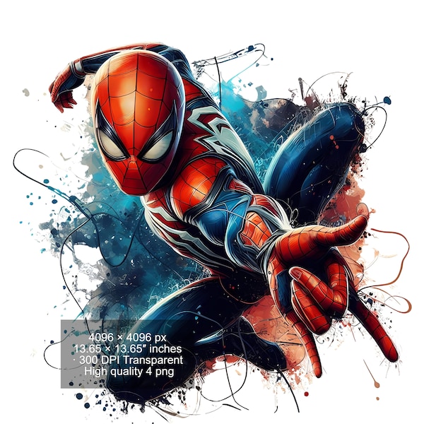 4 PNG Spiderman Splash und Aquarell Digitales Design PNG-Datei zur Sublimation - Hohe Auflösung - Sofortiger digitaler PNG-Download