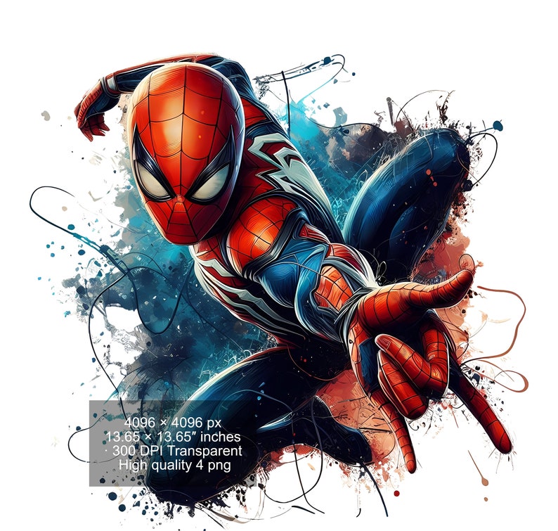 4 PNG Spiderman Splash and Watercolor Digital design PNG file for sublimation High Resolution Instant Digital PNG Download image 1