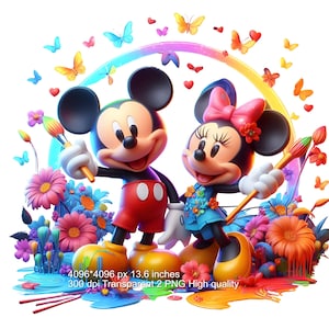 2 PNG Mickey Mouse and Minnie Splash and Watercolor Digital design PNG file for sublimation - High Resolution -Instant Digital PNG Download