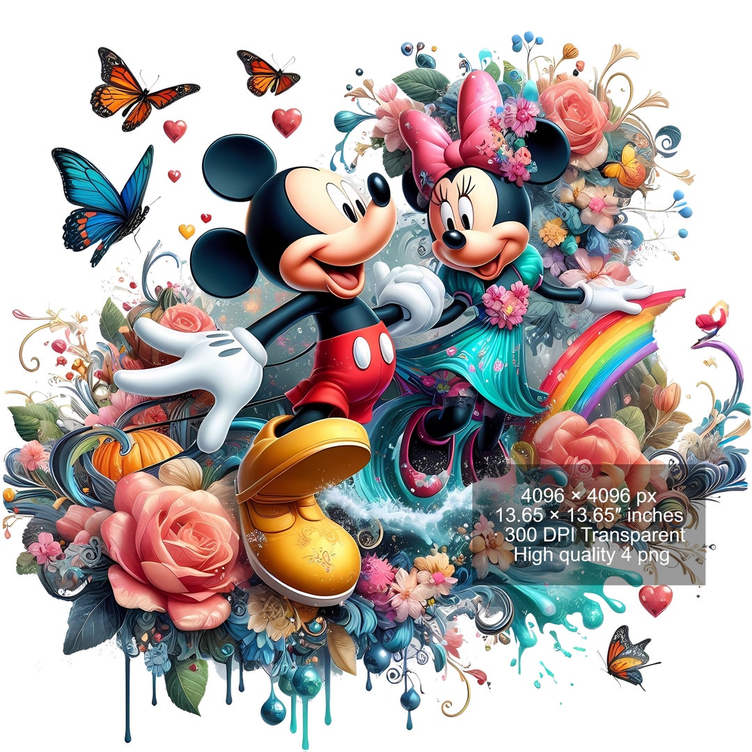 ミッキーとミニーの水彩スプラッシュPNG：高解像度デジタル