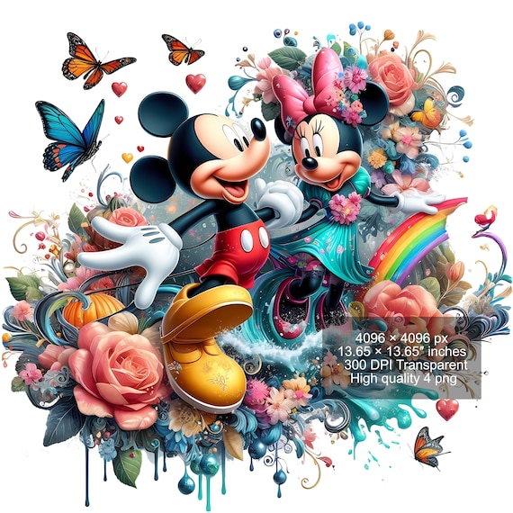ミッキーとミニーの水彩スプラッシュPNG：高解像度デジタル