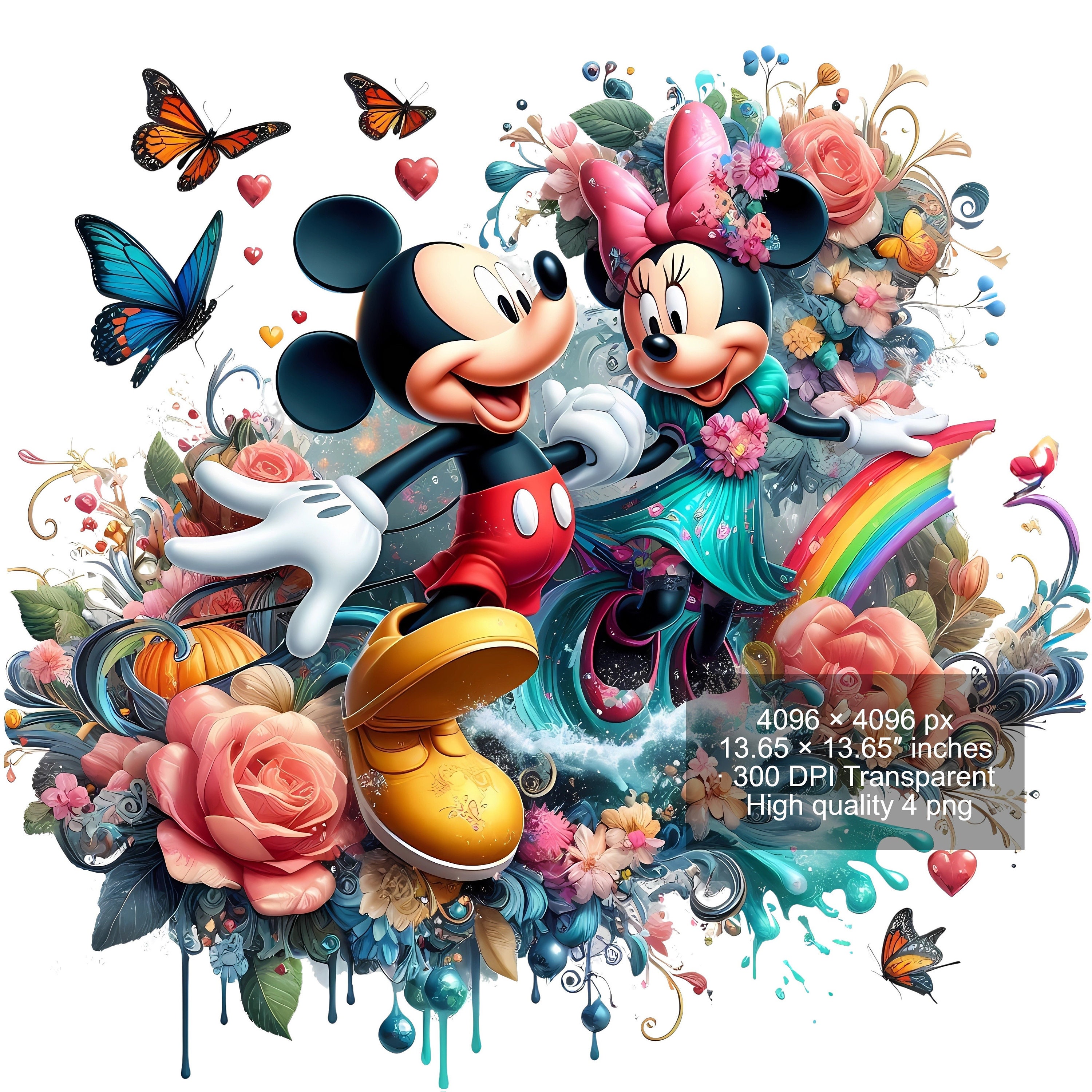 ミッキーとミニーの水彩スプラッシュPNG：高解像度デジタル