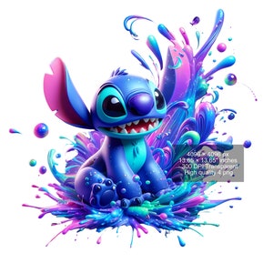 4 PNG Stitch Splash and Watercolor Digital design PNG file for sublimation - High Resolution -Instant Digital PNG Download