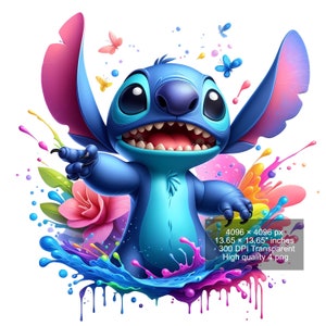 4 PNG Stitch Splash y Acuarela Diseño digital Archivo PNG para sublimación - Alta resolución - Descarga digital instantánea PNG