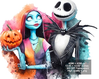 Jack y Sally Acuarela PNG: Diseño digital Splash (Descarga digital)