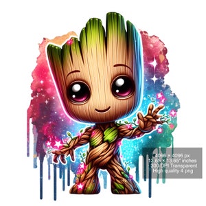 Zestaw 4 akwareli splash Baby Groot png Obrazy cyfrowe do druku, koszulki, Groot Print Wysoka rozdzielczość-natychmiastowe pobieranie cyfrowe