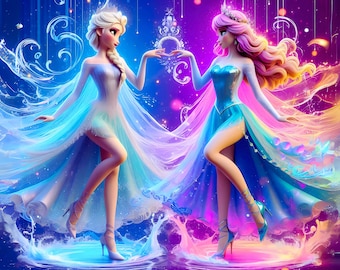 エルサとアナの「アナと雪の女王」5Pngタンブラーラップ：水彩スプラッシュデザイン（デジタルPNGダウンロード）