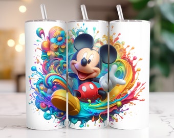 Mickey Mouse Tumbler Wrap: Watercolor Splash PNG (Digital Download)